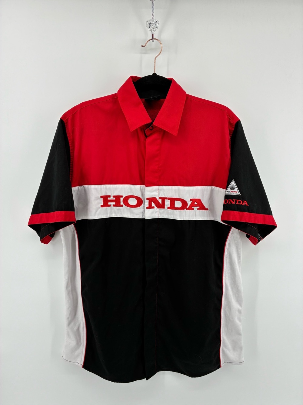 HONDA Men's Snap Button Red & Black Racing Short Sleeve Shirt